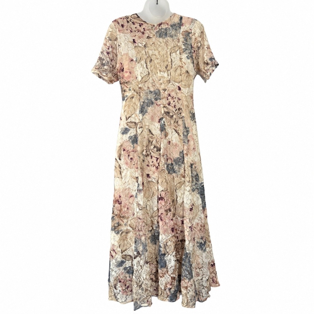 VTG Nostalgia Maxi Dress S Floral Lace Lined Boho Cottagecore Romantic Victorian - Picture 3 of 16